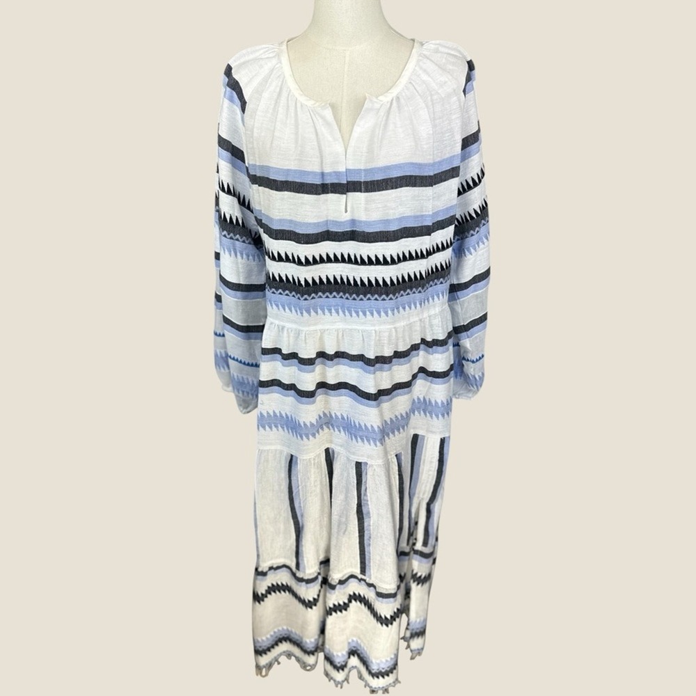 Lemlem NWT SZ Large Aster long tier‎ dress in steel blue fringe hem